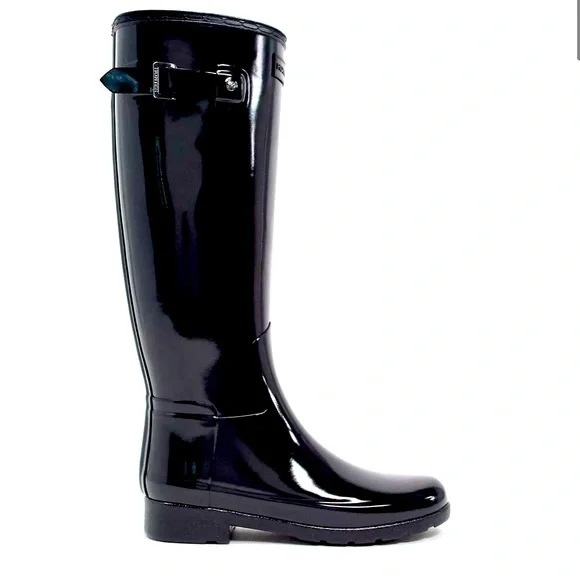 NEW Hunter Refined Original Tall Wellington Black Gloss Rain Waterproof Boot - Picture 2 of 14